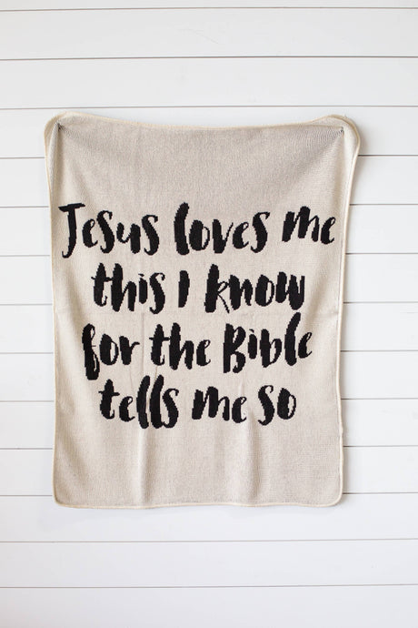 Modern Burlap - Made in the USA | Jesus Loves Me Knit Throw | Natural