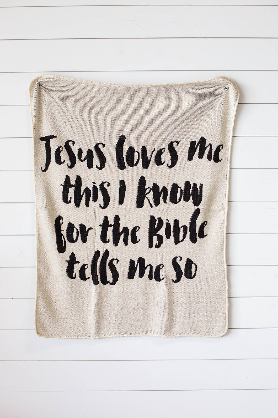 Modern Burlap - Made in the USA | Jesus Loves Me Knit Throw | Natural