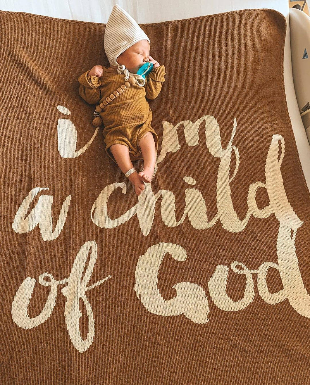 Modern Burlap - Made in the USA| I am a child of God Throw Blanket | Caramel